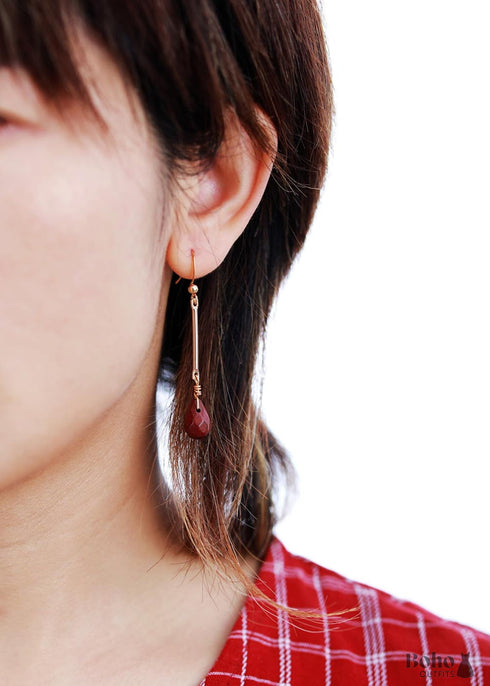 Boho Earrings, Dangle Earrings, Gold Red Jaspers